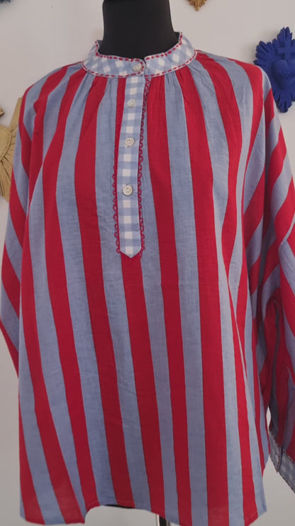 Chemise Capucine Rayée rouge cerise/bleu