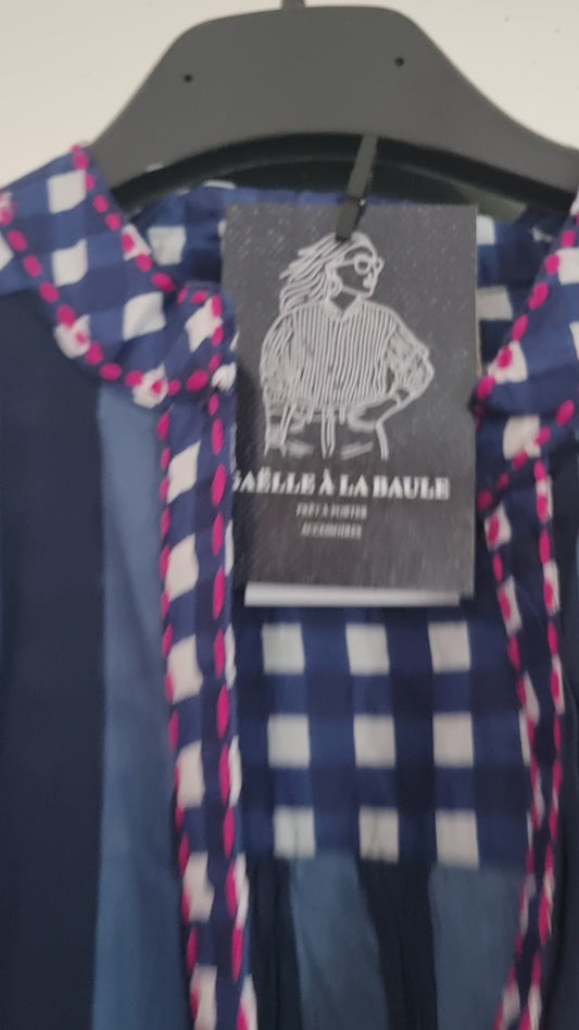 Blouse brodée rayures bleues taille unique