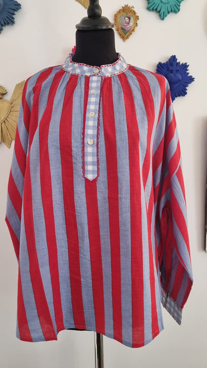 Chemise Capucine Rayée rouge cerise/bleu