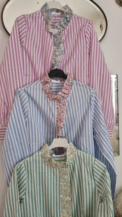 Chemise Suzanne rayures vertes taille S