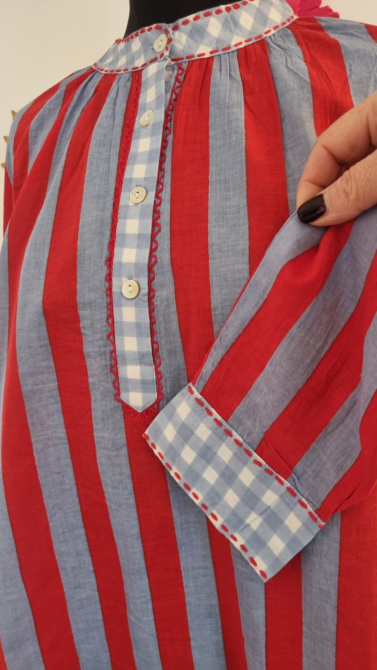 Chemise Capucine Rayée rouge cerise/bleu